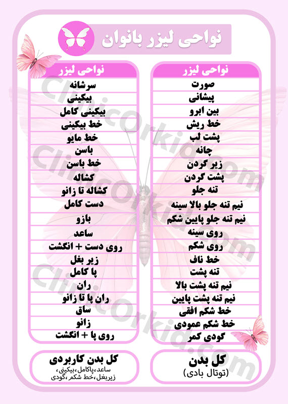 نواحی لیزر مو بانوان | کلینیک ارکید